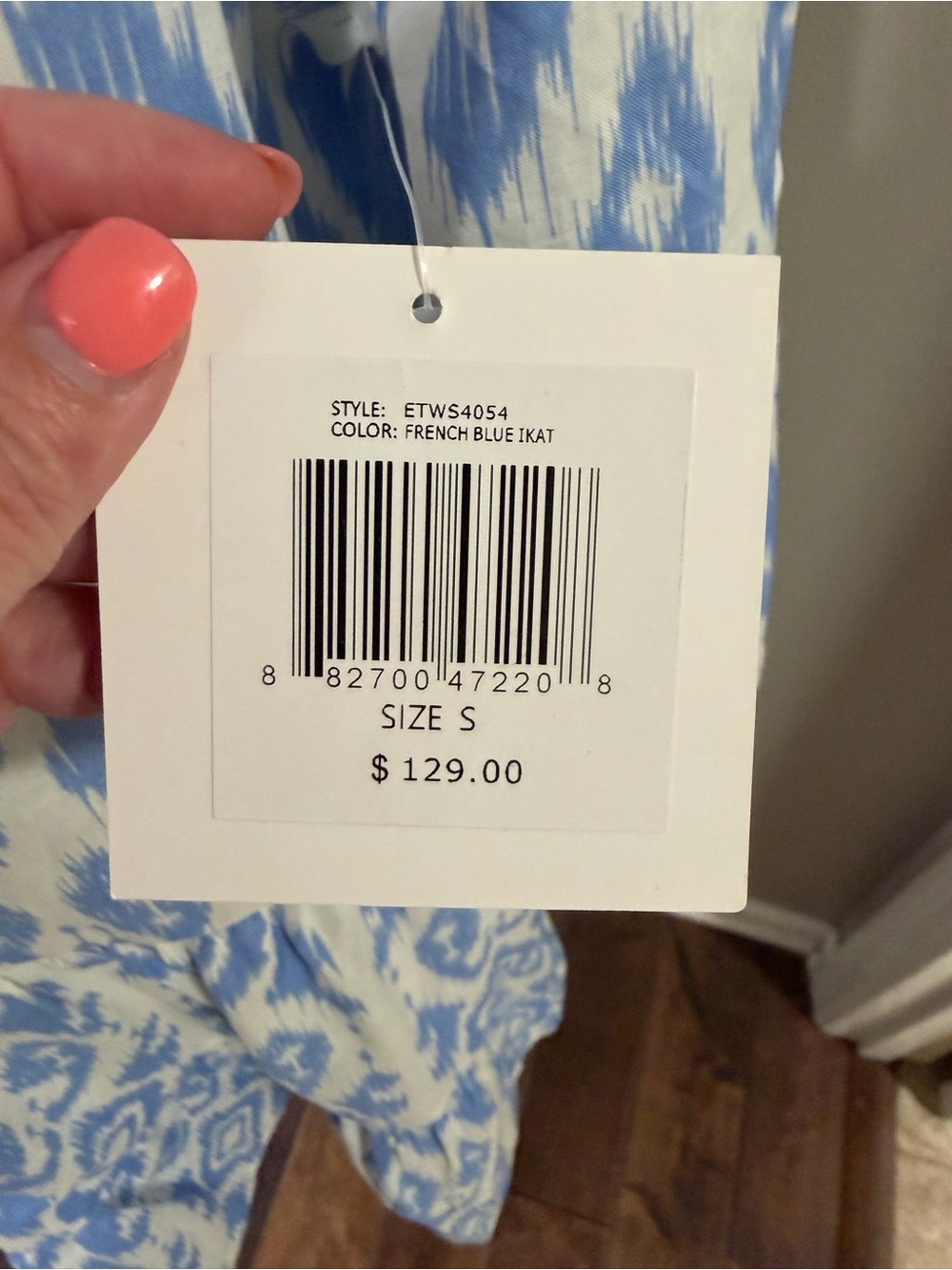 NWT Ellen Tracy Blue and White Ikat Mini Shirtdress. Size Small - Picture 5 of 8